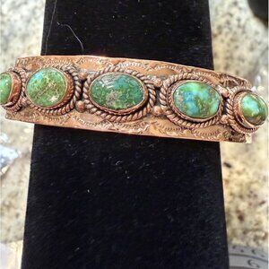 Nwt Artisan Sonoran Gold Turquoise 5 Stones  Copper Cuff Statement Bracelet 22g